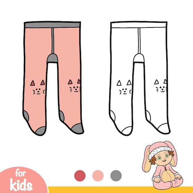 Coloring book kids tights with kitty knee