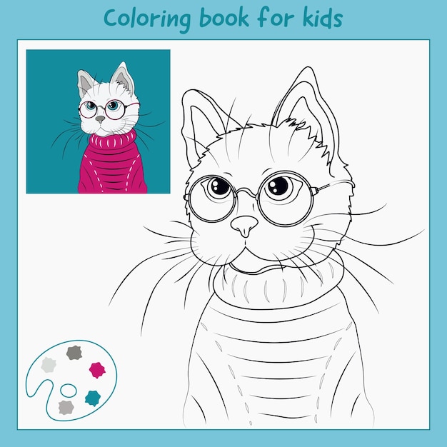 Coloring book for kids with cartoon cat. tasks for children. worksheets for kids.