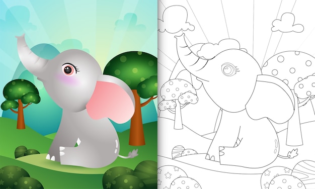 Coloring book for kids with a cute elephant character illustration