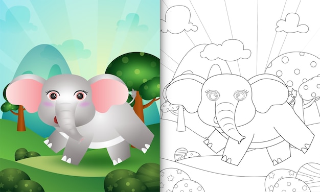 Coloring book for kids with a cute elephant character illustration