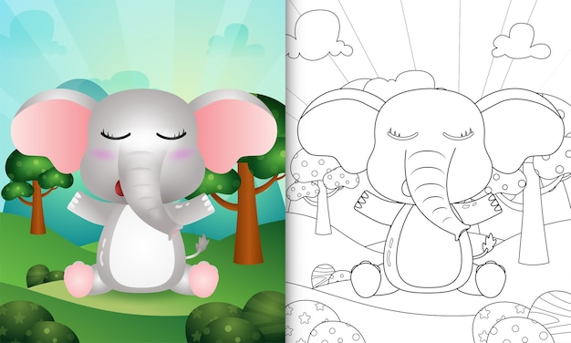 Coloring book for kids with a cute elephant character illustration