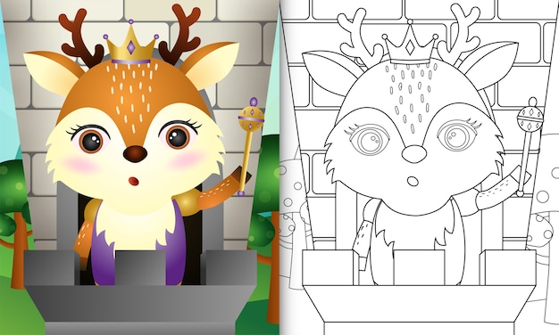 Coloring book for kids with a cute king deer character