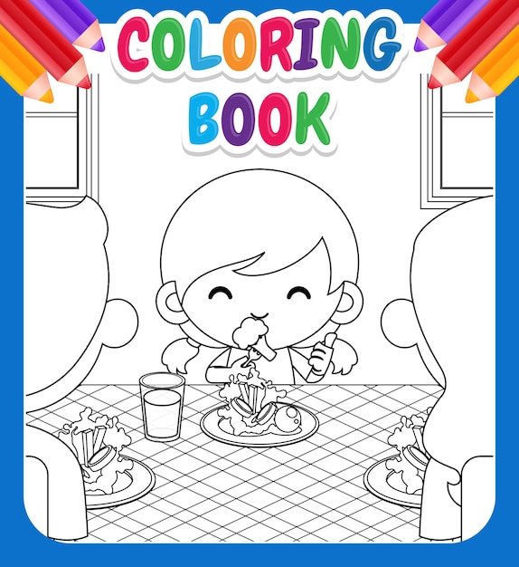 Coloring book for kids with Girl Like To Eat Vegetables