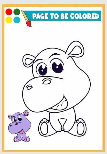 Coloring book for kids with hippo Coloring template Children39s coloring