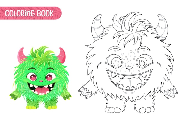 Coloring book for kids Worksheet for drawing with cartoon monster Cute magical creature