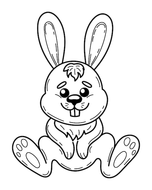 Coloring book little bunny sitting sketch cute animal hare hand drawn vector illustration