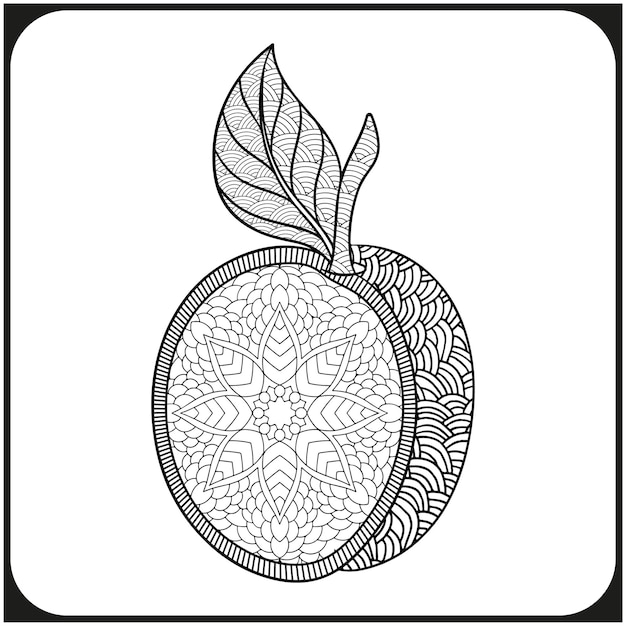 Vector coloring book page for adults contour fruit in a mandala style