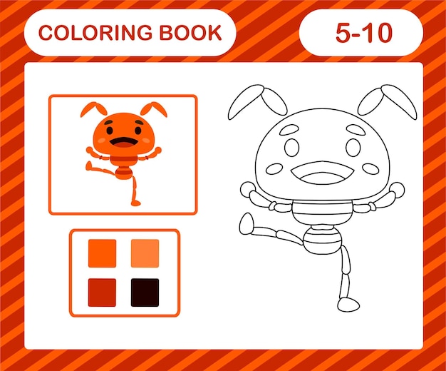 Coloring book or page cartoon cute ant,education game for kids age 5 and 10 year old