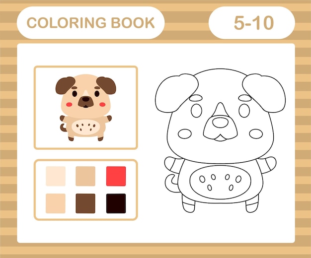 Coloring book or page cartoon cute dog,education game for kids age 5 and 10 Year Old