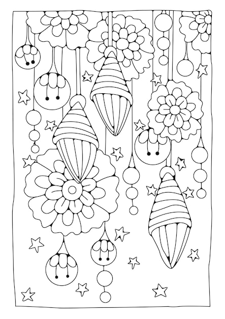 Coloring book page for children and adults. black and white flowers for drawing.