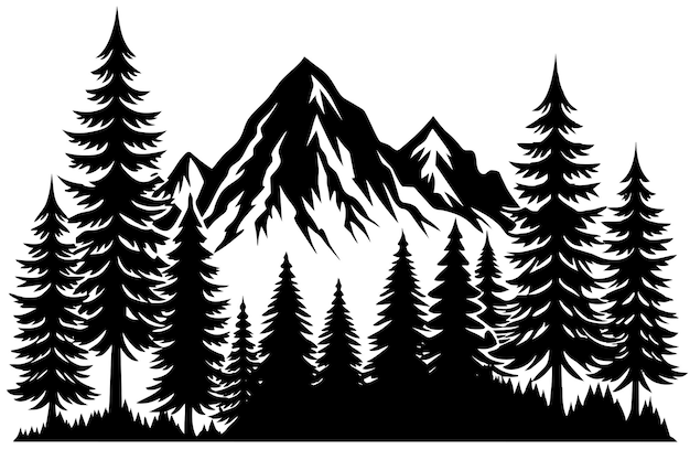 Vector coloring book page forest with mountain