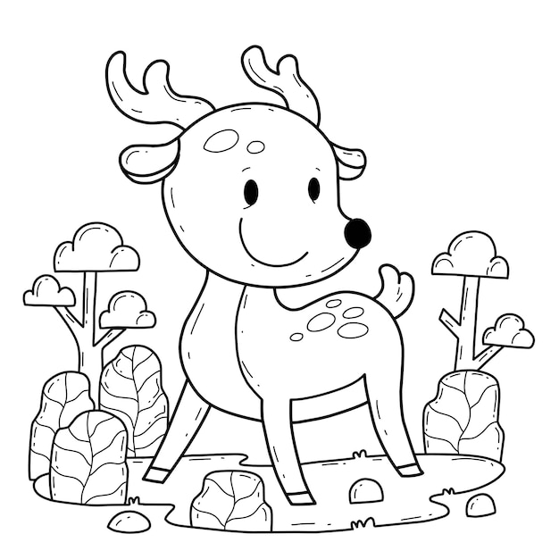 Coloring book page illustration deer