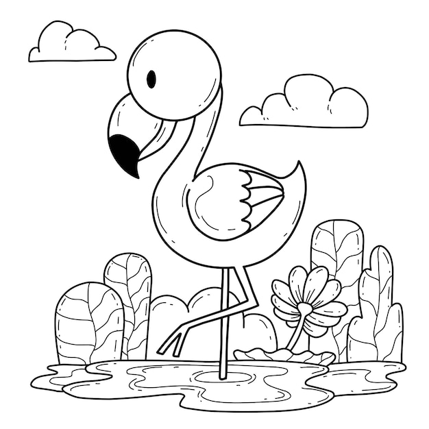 Vector coloring book page illustration flamingo