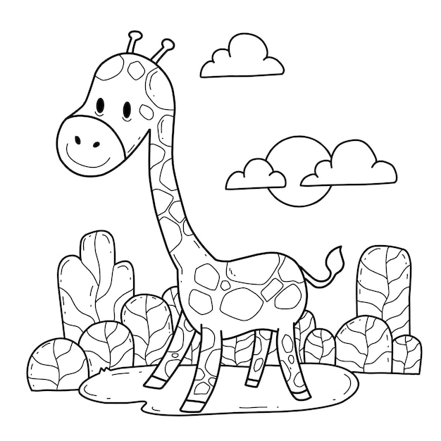 coloring book page illustration giraffe