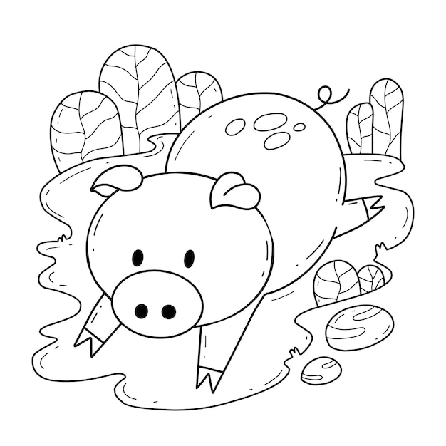 coloring book page illustration pig