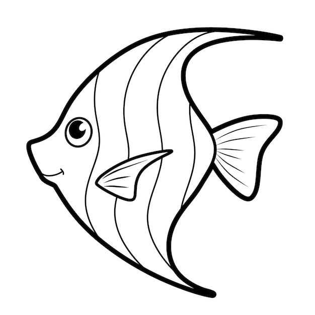 Coloring book or page for kids. Black and white fish