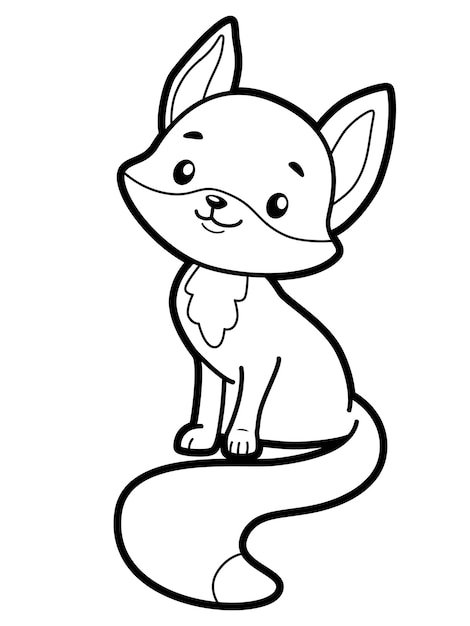 Coloring book or page for kids. Black and white fox