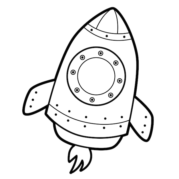 Coloring book or page for kids. Black and white rocket