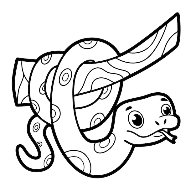 Coloring book or page for kids. Black and white snake