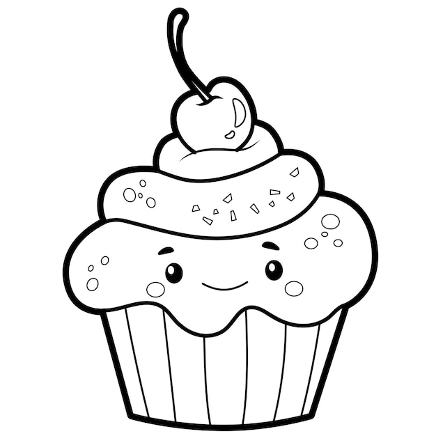 Coloring book or page for kids. cake black and white vector illustration