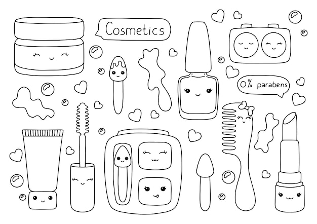 Coloring book page for kids. Cosmetics theme.