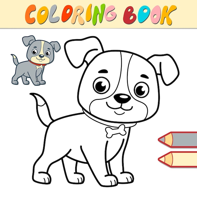 Coloring book or page for kids. Dog black and white illustration