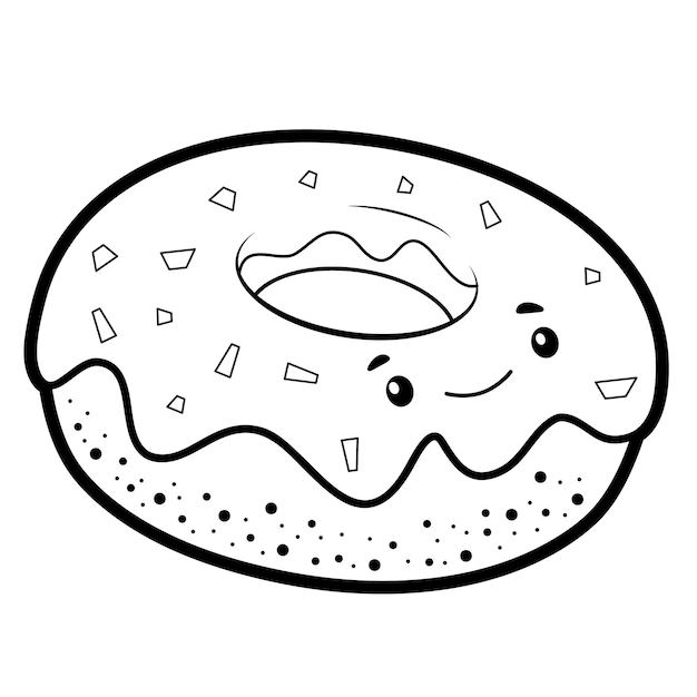 Coloring book or page for kids. donut black and white vector illustration