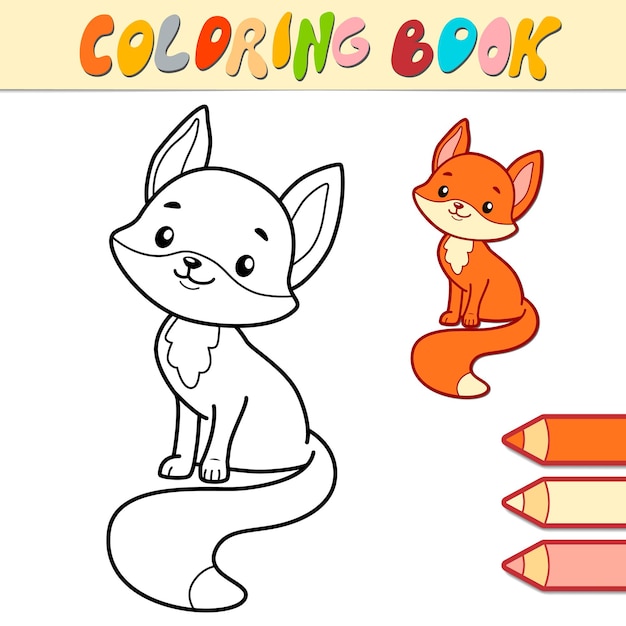 Coloring book or page for kids. fox black and white illustration