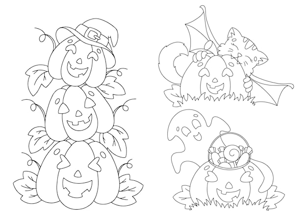 Coloring book page for kids Halloween theme Cartoon style character