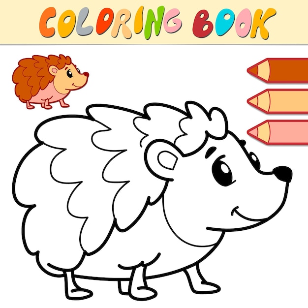 Coloring book or page for kids. hedgehog black and white illustration