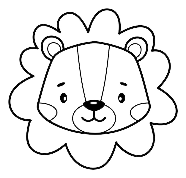 Coloring book or page for kids. Lion black and white outline illustration.