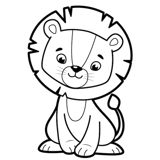 Coloring book or page for kids. lion black and white vector illustration