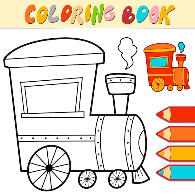 Coloring book or page for kids. locomotive black and white illustration