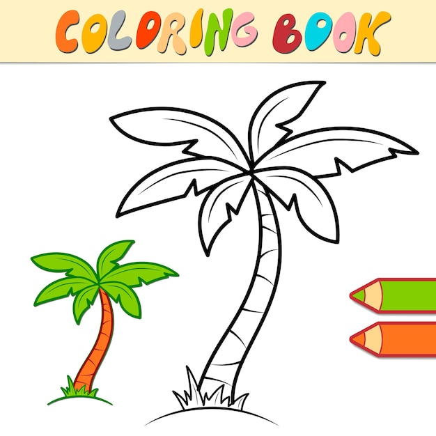 Coloring book or page for kids. palm black and white vector illustration