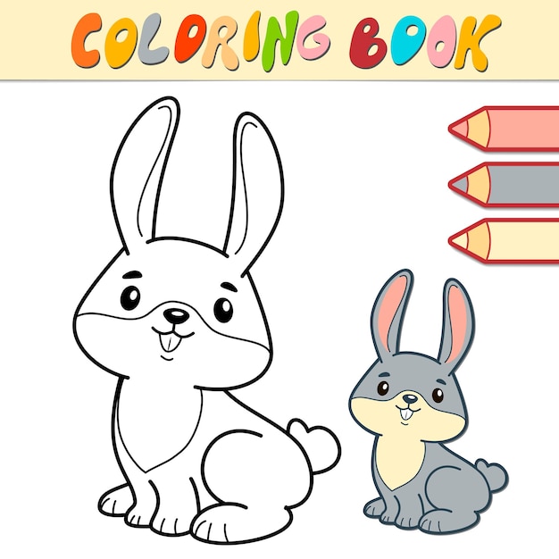 Coloring book or page for kids. rabbit black and white illustration