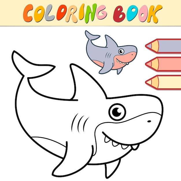 Coloring book or page for kids. shark black and white illustration