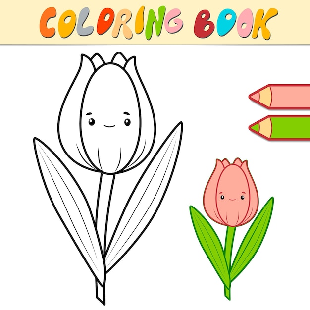 Coloring book or page for kids. tulip black and white illustration