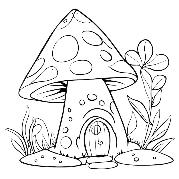 Vector coloring book page magical mushroom house