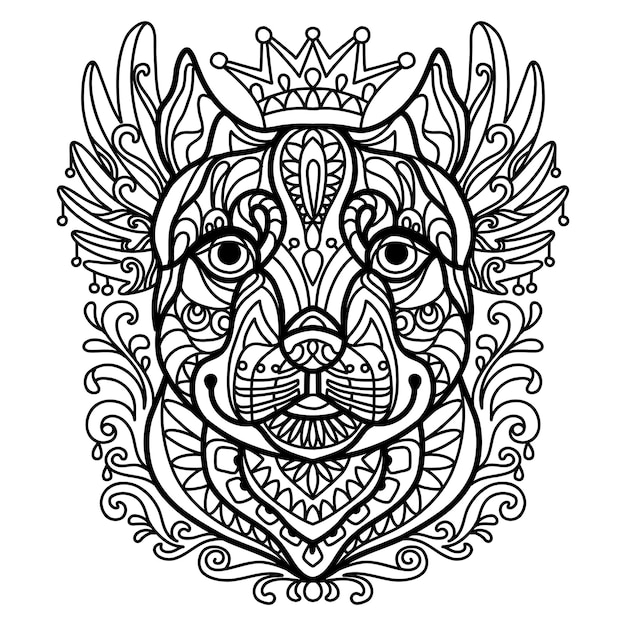 Vector coloring book page pitbull dog vector illustration