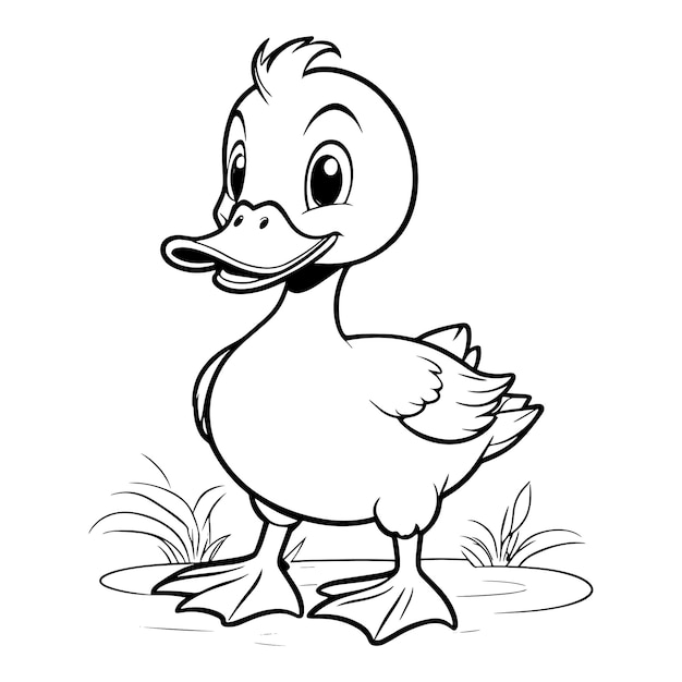 Vector coloring book page on white background a child duck