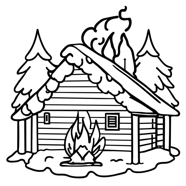 Vector coloring book page winter landscape backgrounds with houses