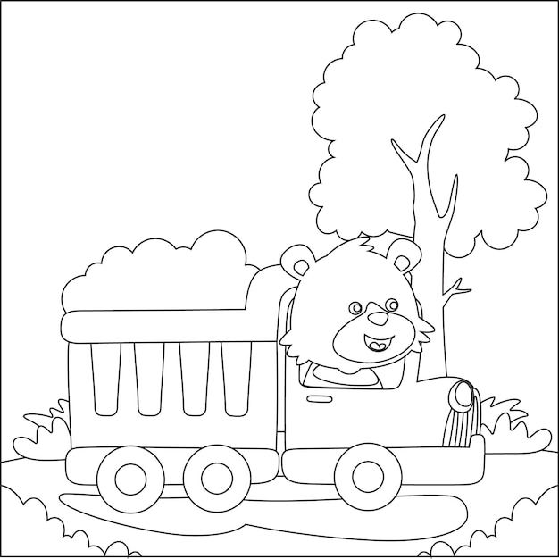 coloring book or page with cute litle animal driver for kids activity colouring book or page