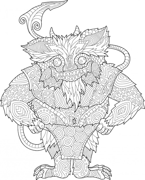 Vector coloring book page with funny cartoon monster