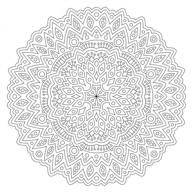 Coloring book page with round linear pattern