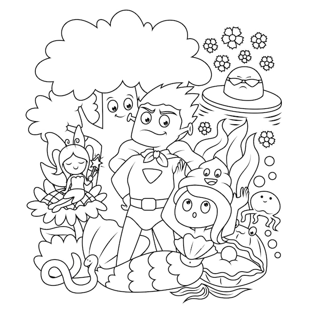 Coloring book pages for kids  cute cartoon monster collection