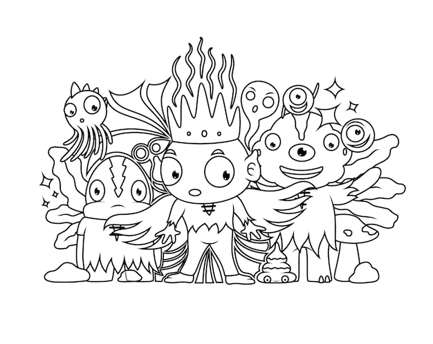 Vector coloring book pages for kids  cute cartoon monster collection