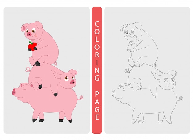 Coloring book pages for kids. pigs cartoon