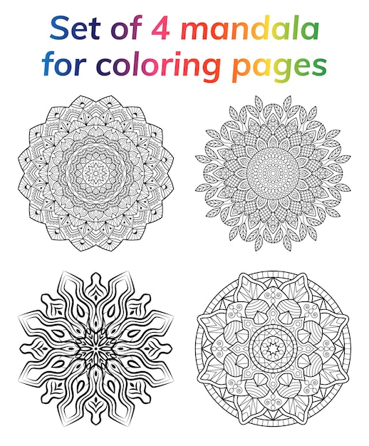 Set di pagine di libri da colorare collezione mandala medaglione antistress indiano simbolo yoga astratto fiore islamico arabo henné design