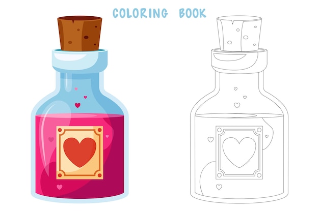 Vector coloring book of pink potion in a bottle