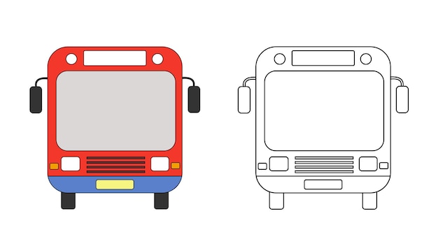 塗り絵赤いバス学校